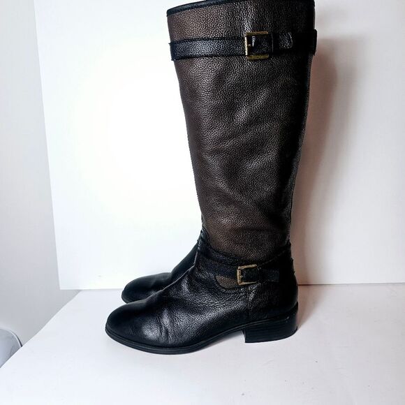 90s Lauren Ralph Lauren Mariella Pebbled Leather Two Tone Riding Boots Size 8 - Picture 3 of 9